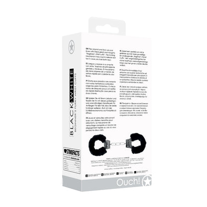 Ouch! Black &amp; White Pleasure Furry Handcuffs With Quick-Release Button