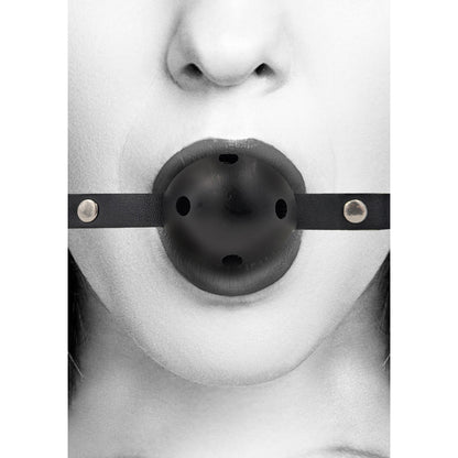 Ouch! Black &amp; White Breathable Ball Gag With Bonded Leather Straps Black