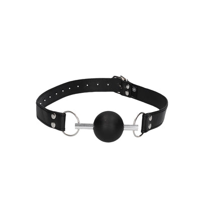 Ouch! Black &amp; White Solid Rubber Ball Gag With Bonded Leather Straps Black