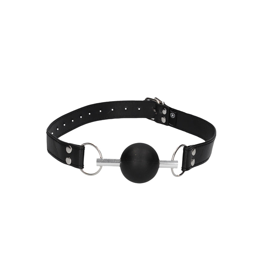 Ouch! Black &amp; White Solid Rubber Ball Gag With Bonded Leather Straps Black