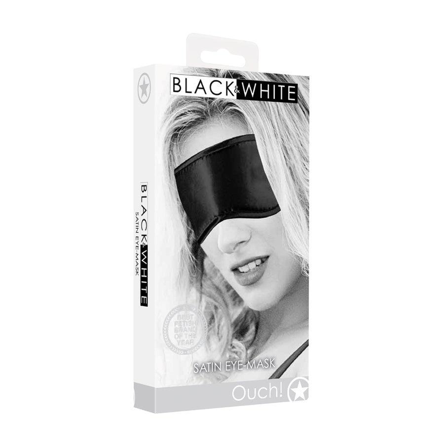 Ouch! Black &amp; White Satin Eye Mask Black