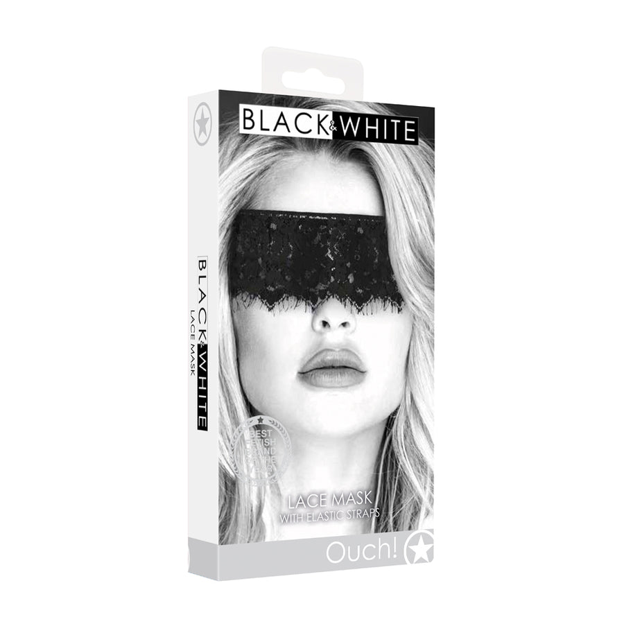 Ouch! Black &amp; White Lace Mask With Elastic Straps Black