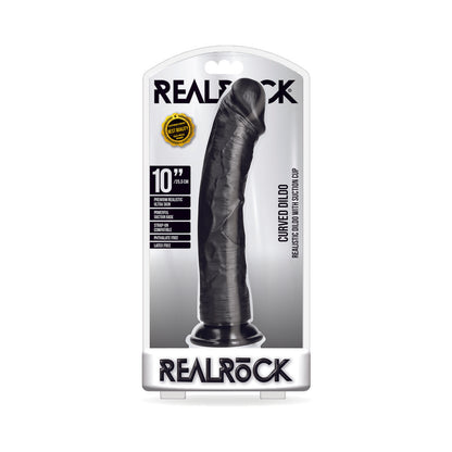 Realrock Curved Realistic Dildo With Suction Cup 10 In. Dark