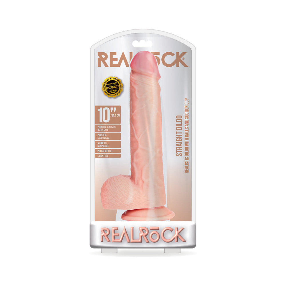 Realrock Straight Realistic Dildo With Balls And Suction Cup 10 In. Light