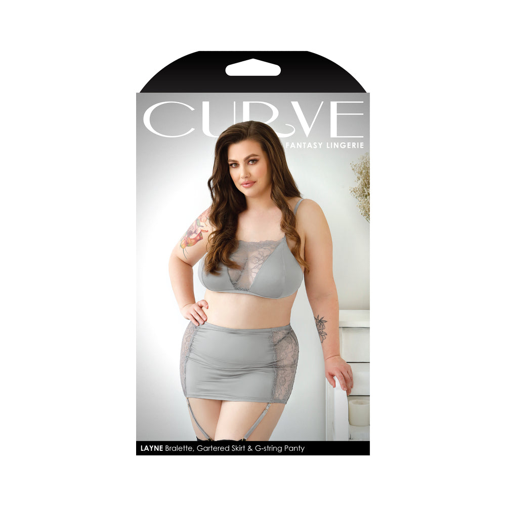 Fantasy Lingerie Curve Layne Lace Panel Bralette, Matching Gartered Skirt &amp; G-String Panty