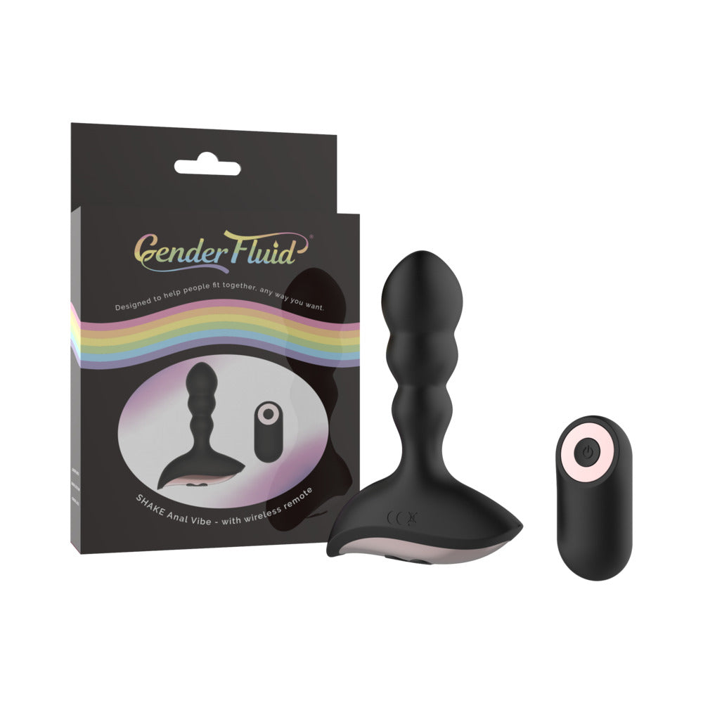 Gender Fluid Shake Anal Vibe With Remote Silicone Black