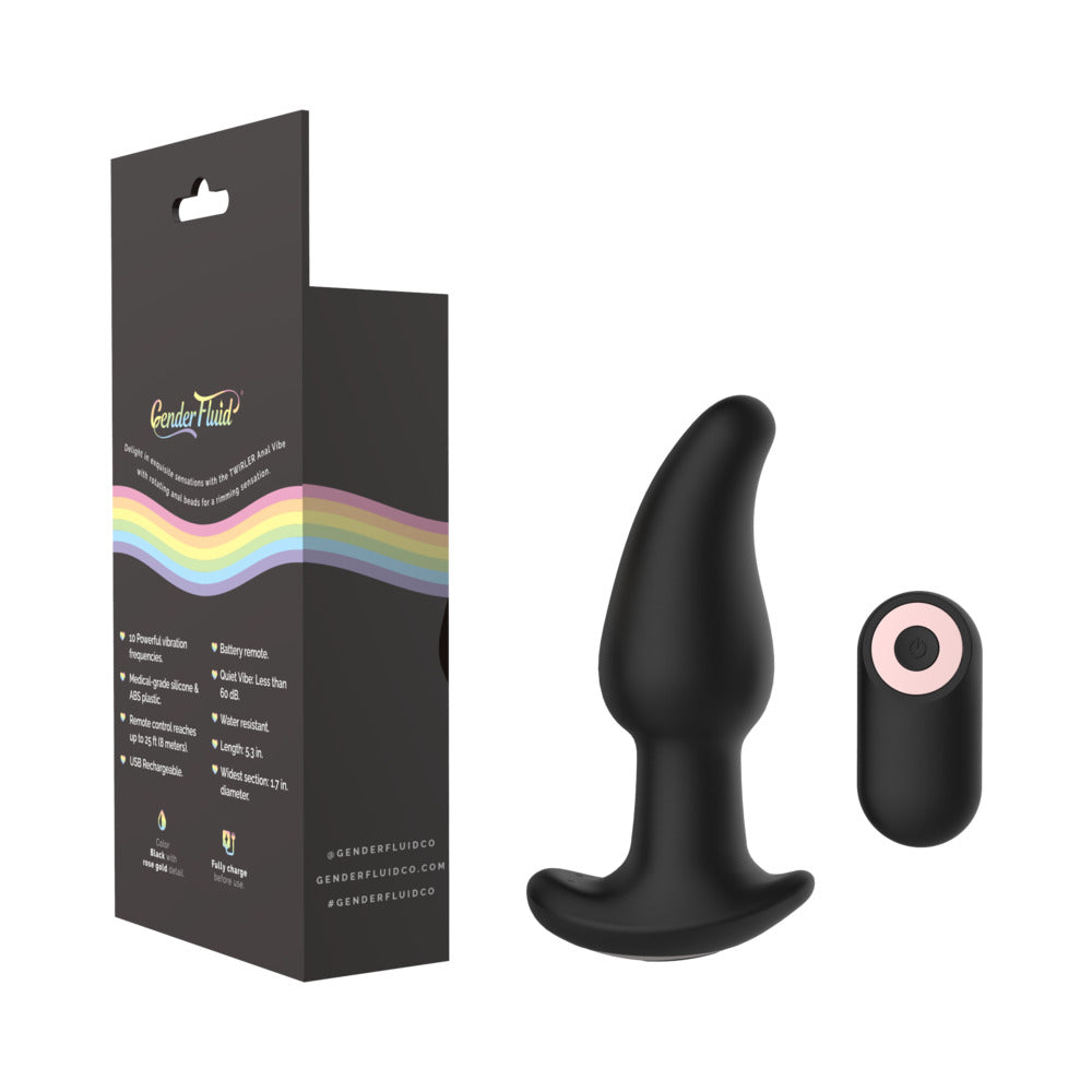 Gender Fluid Twirler Anal Vibe With Remote Silicone Black