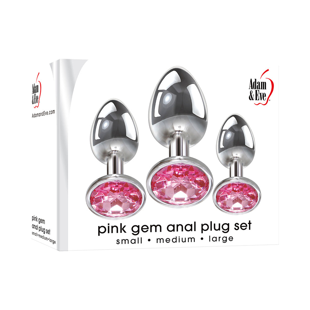 Adam &amp; Eve Pink Gem Glass Plug Set