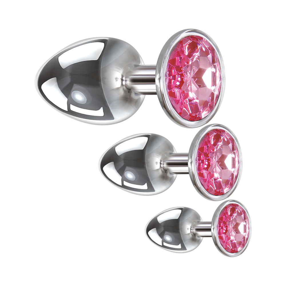 Adam &amp; Eve Pink Gem Glass Plug Set