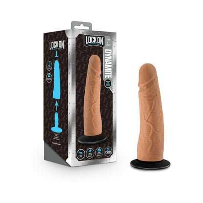 Lock On Dynamite Dildo With Suction Cup Adapter 7 In. Mocha