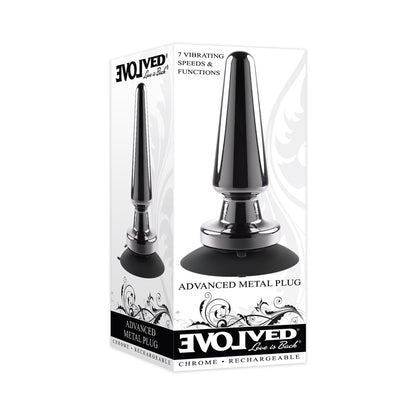 Evolved Advanced Metal Plug Rechargeable Vibrating Chrome Anal Plug With Suction Cup Base Black