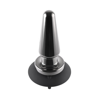 Evolved Advanced Metal Plug Rechargeable Vibrating Chrome Anal Plug With Suction Cup Base Black