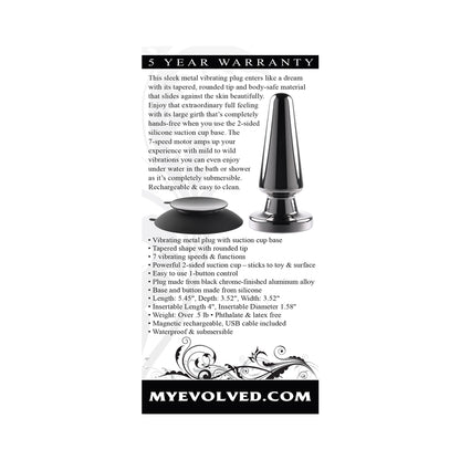 Evolved Advanced Vibrating Rechargeable Metal Plug - Black