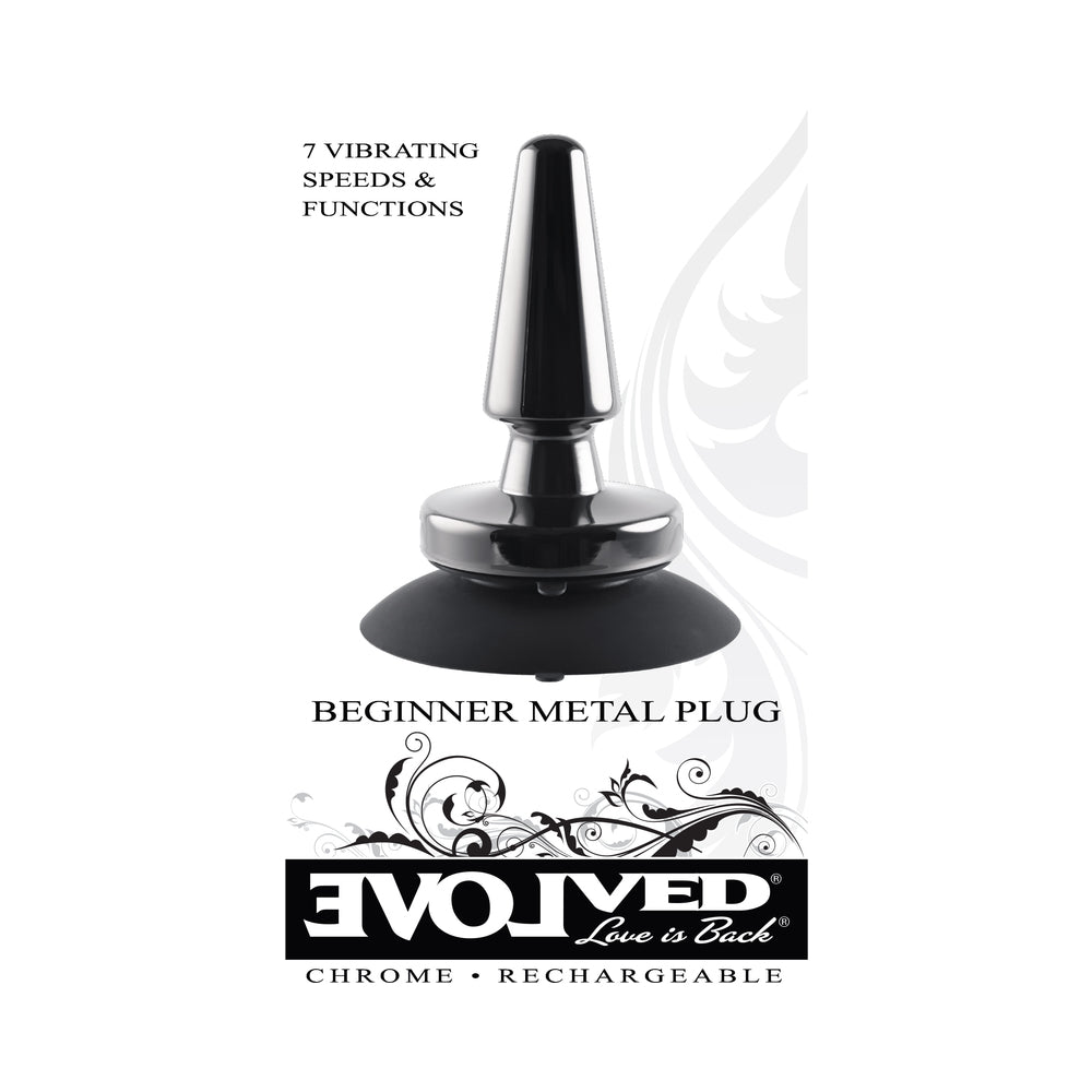 Evolved Beginner Metal Plug Rechargeable Vibrating Chrome Anal Plug With Suction Cup Base Black