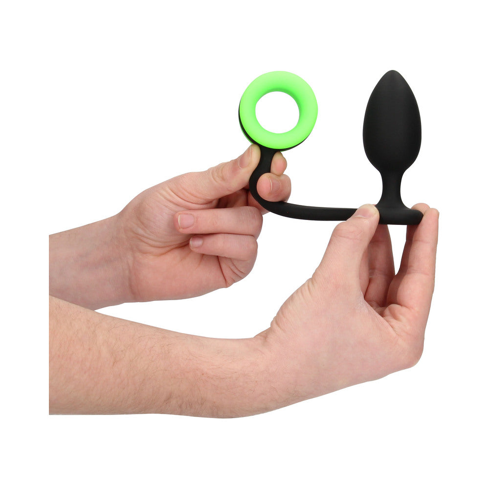 Ouch! Glow In The Dark Silicone Anal Plug With Detachable Cockring Neon Green