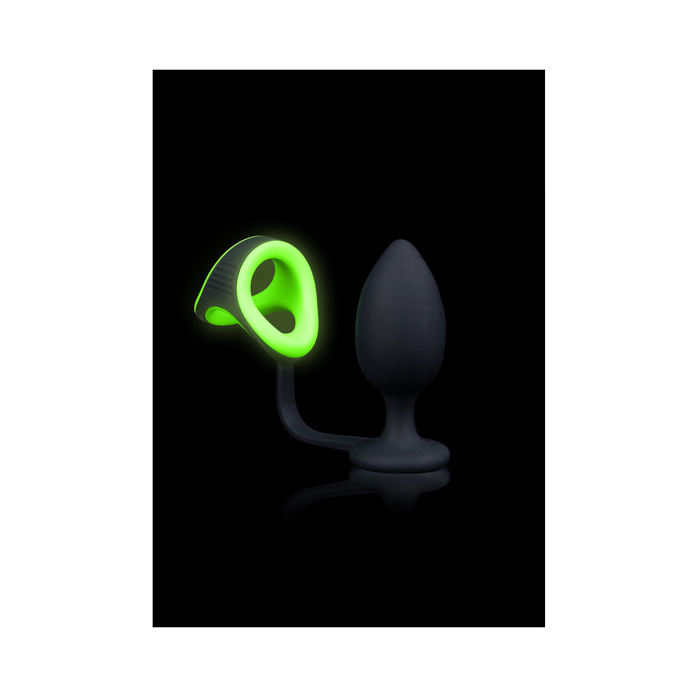 Ouch! Glow Butt Plug With Cock Ring &amp; Ball Strap - Glow In The Dark - Green