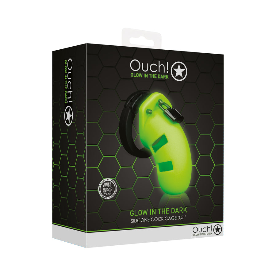 Ouch! Glow Model 20 Cock Cage 3.5 In. - Glow In The Dark - Green
