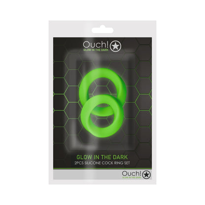 Ouch! Glow 2-piece Cock Ring Set - Glow In The Dark - Green
