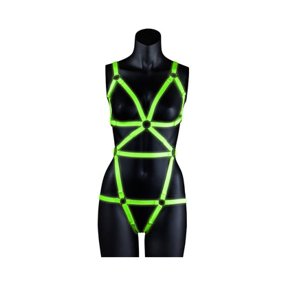 Ouch! Glow Full Body Harness - Glow In The Dark - Green - S/M