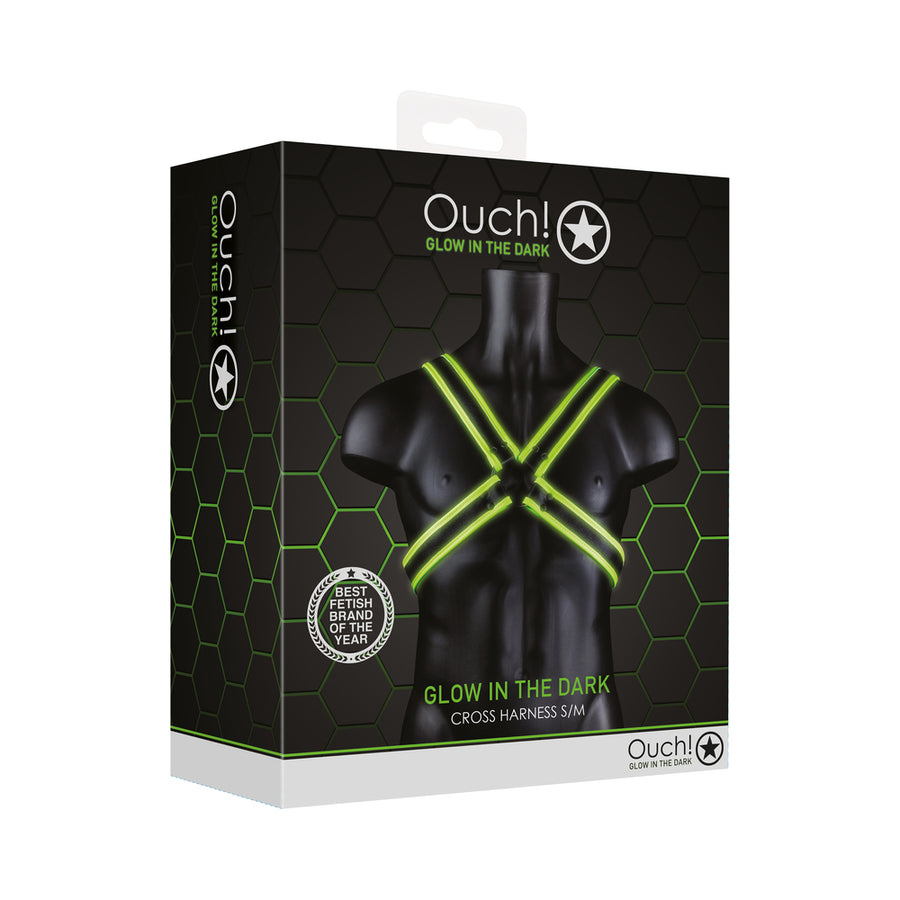 Ouch! Glow Cross Harness - Glow In The Dark - Green - S/m