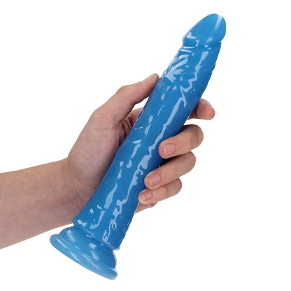 Realrock Glow In The Dark Slim 9 In. Dildo Neon Blue