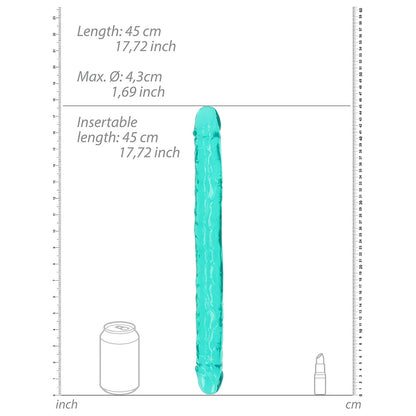 Realrock Crystal Clear Double Dong 18 In. Dual-ended Dildo Turquoise