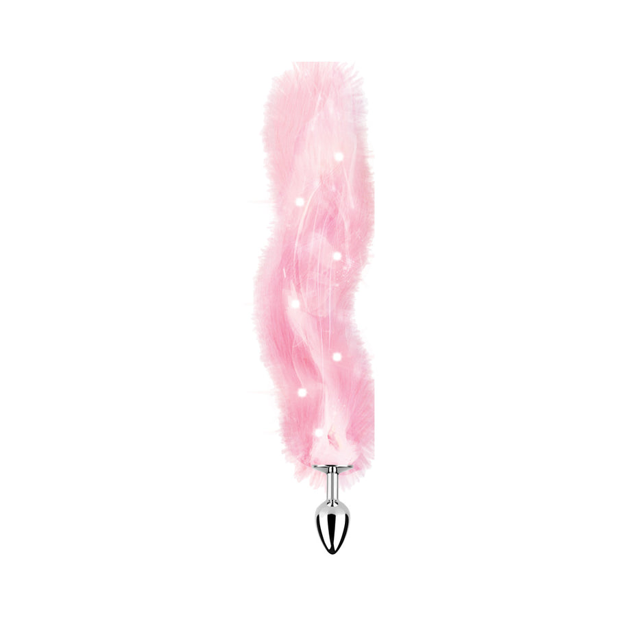 Foxy Tail Light Up Faux Fur Butt Plug With Multicolored Light Pattern Pink