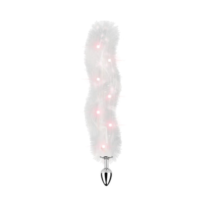 Foxy Tail Light Up Faux Fur Butt Plug With Multicolored Light Pattern White