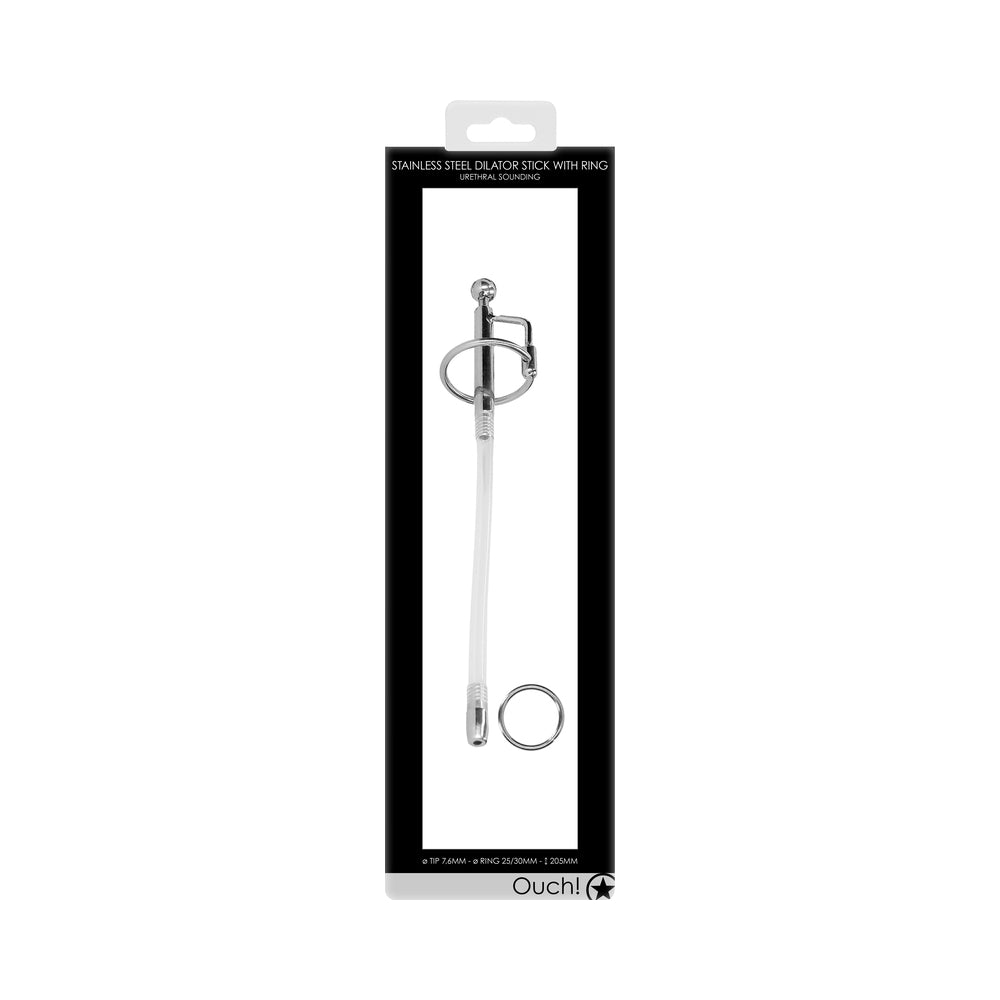 Ouch! Urethral Sounding - Metal Dilator Stick With Ring - 7.6 Mm