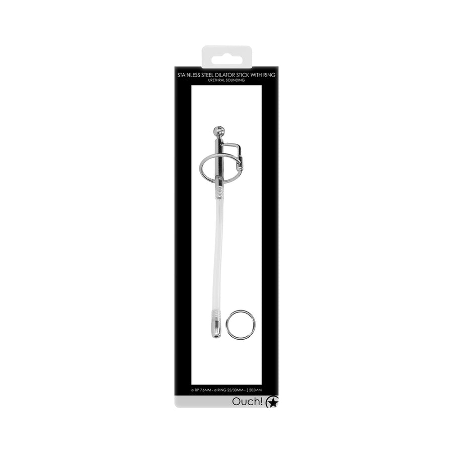 Ouch! Urethral Sounding - Metal Dilator Stick With Ring - 7.6 Mm