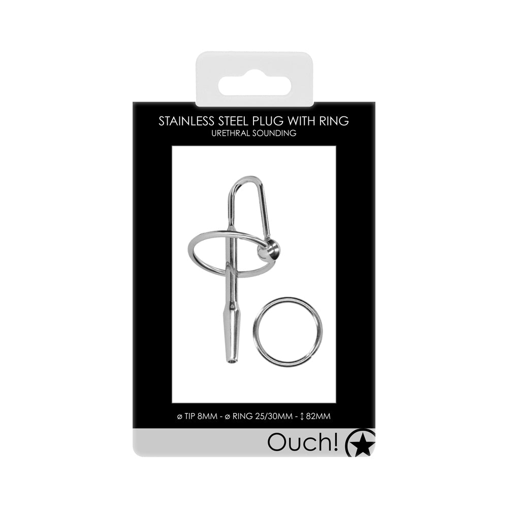Ouch! Urethral Sounding - Metal Plug With Ring - 8 Mm