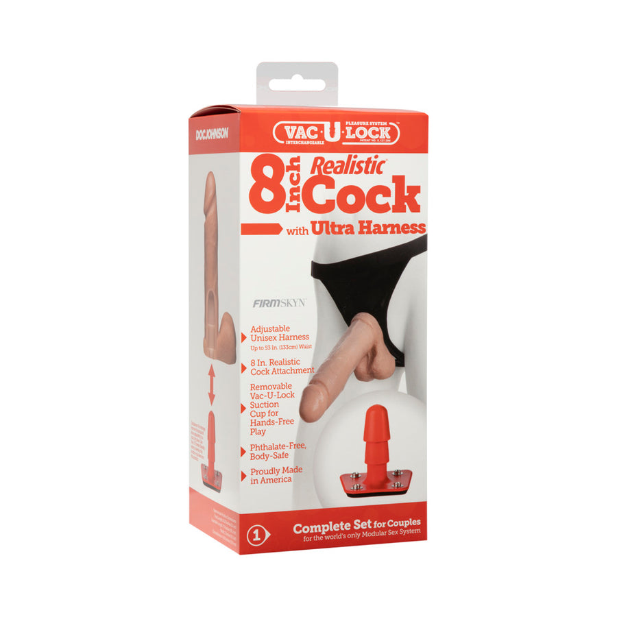 Vac-U-Lock Set 8&quot; Realistic Cock with Ultra Harness
