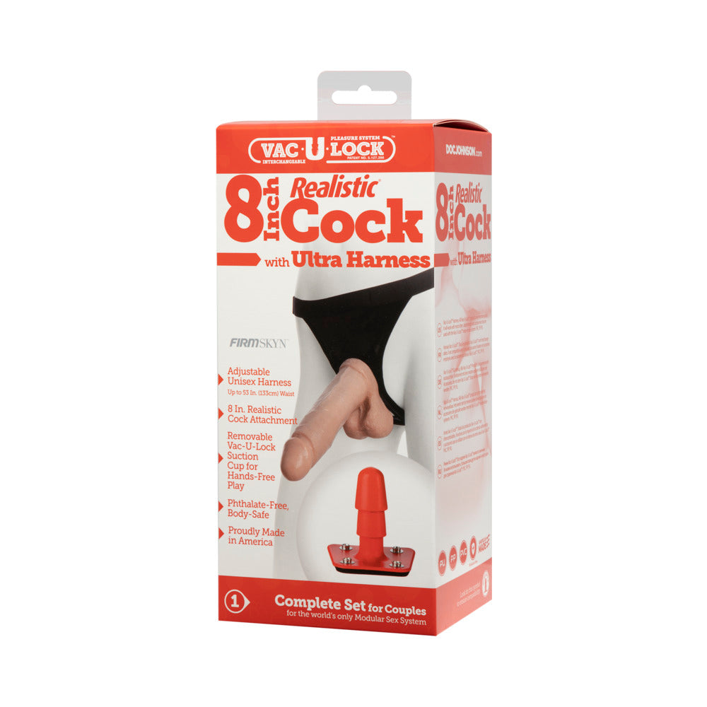 Vac-U-Lock Set 8&quot; Realistic Cock With Ultra Harness