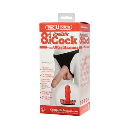Vac-U-Lock Set 8&quot; Realistic Cock With Ultra Harness