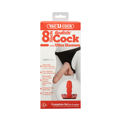 Vac-U-Lock Set 8&quot; Realistic Cock With Ultra Harness