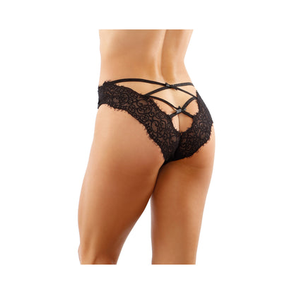 Ivy Lace Bikini Panty With Lattice Cut-Out Back Black S/M