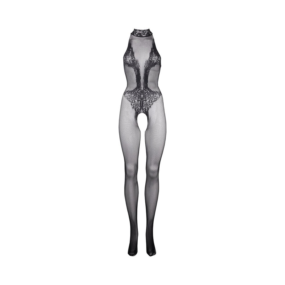Shots Le Desir Fishnet &amp; Lace High-Neck Bodystocking Black O/S