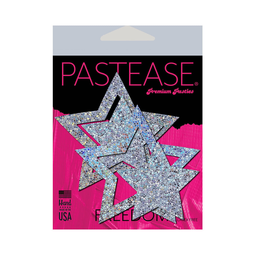 Pastease Glitter Peek A Boob Stars Silver Pasties