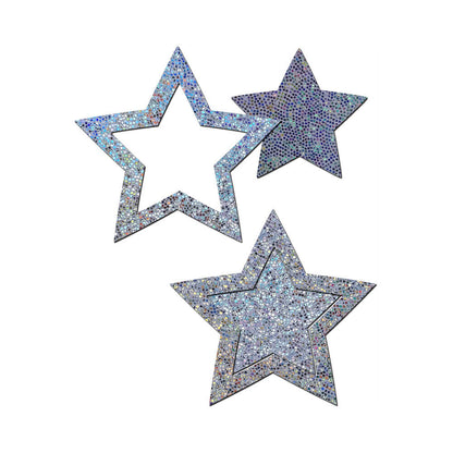 Pastease Glitter Peek A Boob Stars Silver Pasties