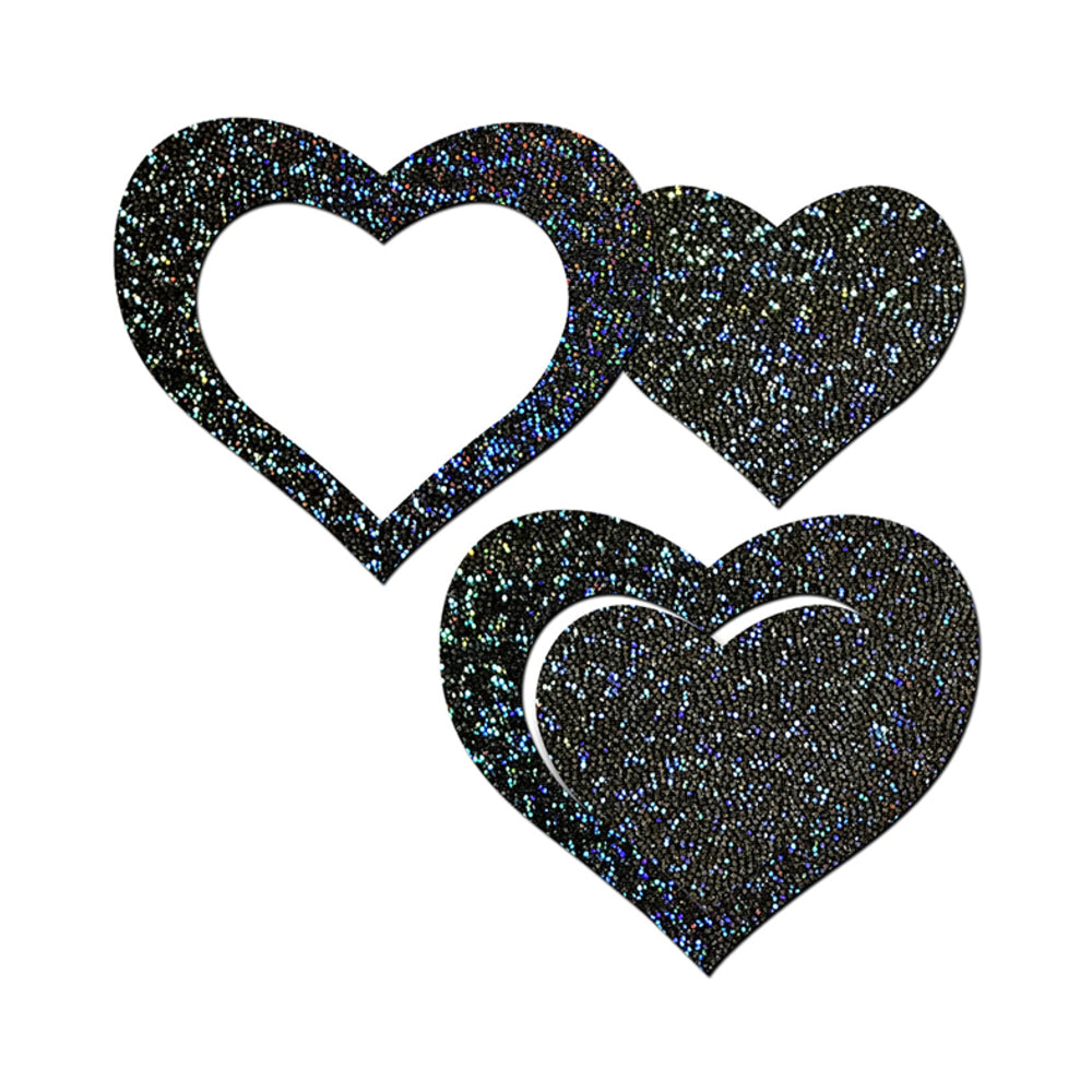 Pastease Glitter Peek A Boob Hearts Pasties Black