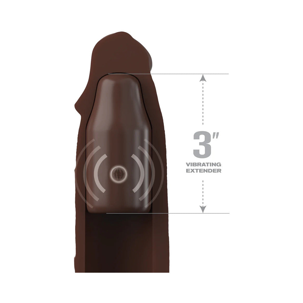Fantasy X-Tensions Elite Sleeve Vibrating 9In With 3In Plug W/Remote Brown