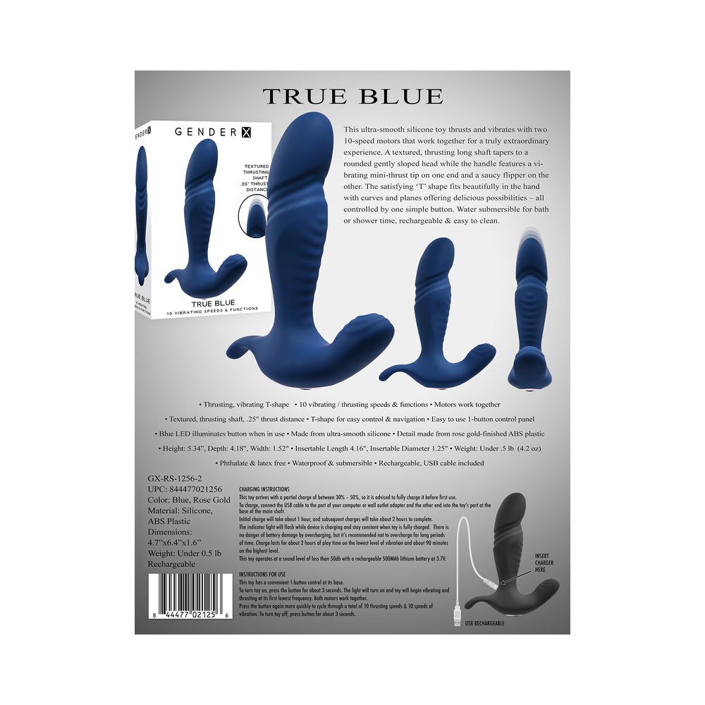 Gender X True Blue Rechargeable Thrusting Silicone Vibrator Blue