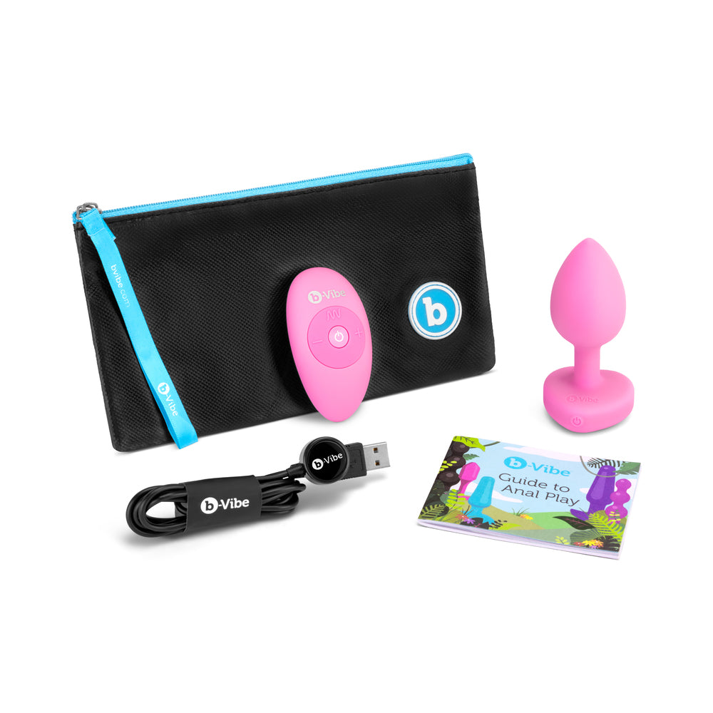 B Vibe Vibrating Heart Shaped Jewel Plug S/M Pink
