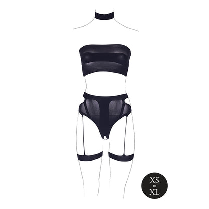 Shots Le Desir Shade Ananke Xii 3-Piece With Choker, Bandeau Top &amp; Panty With Garters Black O/S