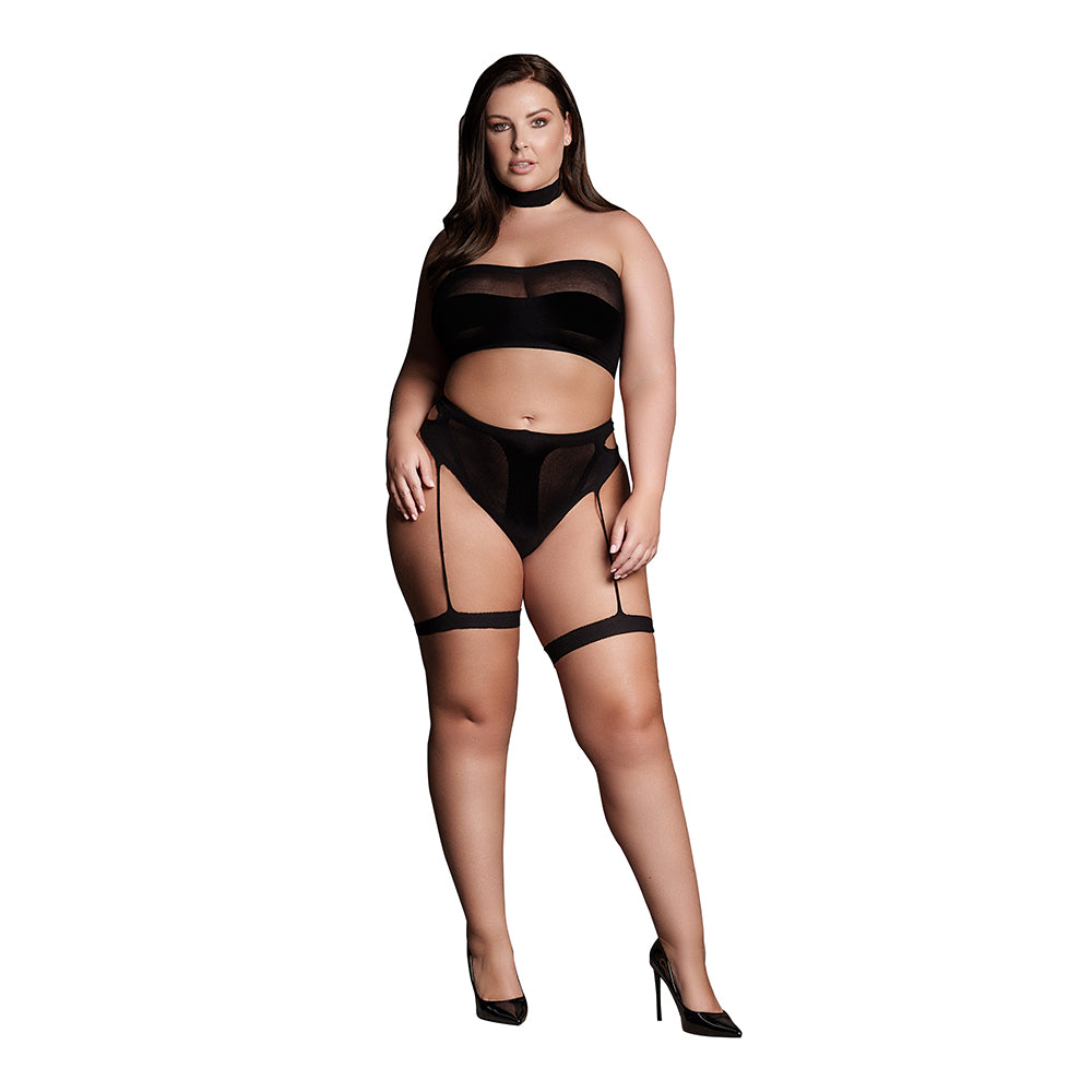 Shots Le Desir Shade Ananke Xii 3-Piece With Choker, Bandeau Top &amp; Panty With Garters Black Queen Size