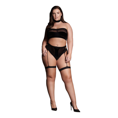 Shots Le Desir Shade Ananke Xii 3-Piece With Choker, Bandeau Top &amp; Panty With Garters Black Queen Size