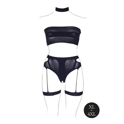 Shots Le Desir Shade Ananke Xii 3-Piece With Choker, Bandeau Top &amp; Panty With Garters Black Queen Size