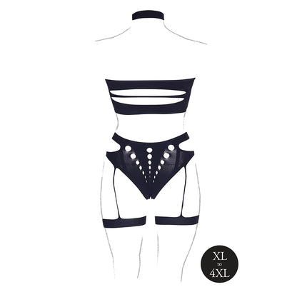 Shots Le Desir Shade Ananke Xii 3-Piece With Choker, Bandeau Top &amp; Panty With Garters Black Queen Size