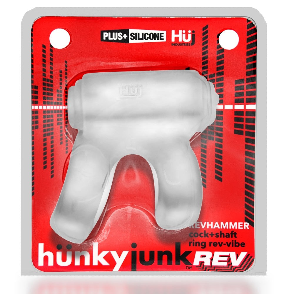 Hunkyjunk Revhammer Cock &amp; Shaft Ring With Bullet Vibrator Clear Ice