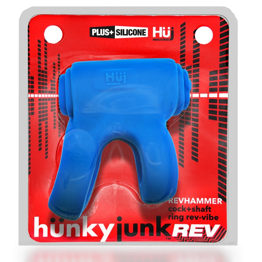 Hunkyjunk Revhammer Cock &amp; Shaft Ring With Bullet Vibrator Teal Ice
